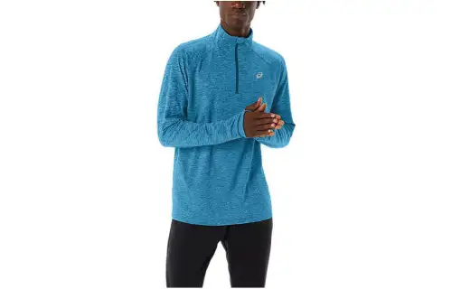 ASICS TRAIN SANA T Shirts Men's Island Blue Mixed Color Stand Collar Moderate Straight Fit