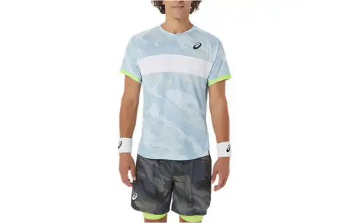 ASICS T Shirts Men's Blue V Neck Moderate Other