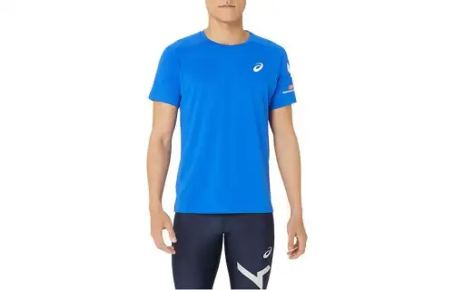 ASICS A I M DRY T Shirts Men's Blue Crew Neck Moderate Other