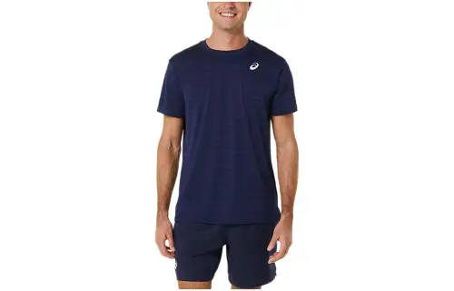 ASICS T Shirts Men's Dark Blue Crew Neck Moderate Straight Fit