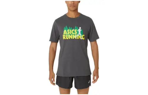 ASICS T Shirts Men's Gray Crew Neck Moderate Straight Fit