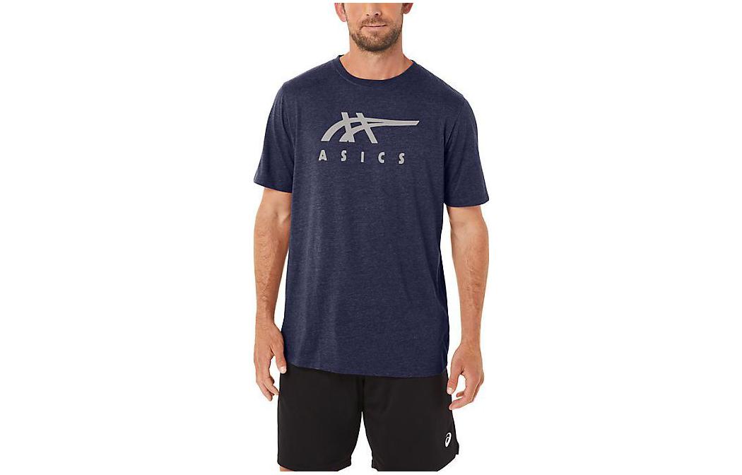 Asics Stripe Short Sleeve Tee T Shirt Men's Dark Blue