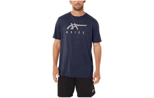 Asics Stripe Short Sleeve Tee T Shirt Men's Dark Blue