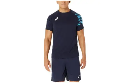 ASICS T Shirts Men's Black Crew Neck Moderate Straight Fit