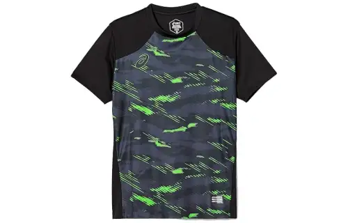 ASICS T Shirts Men's Green Crew Neck Moderate Straight Fit