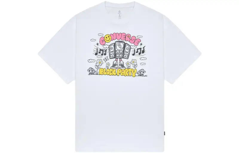Converse T Shirts Unisex White Crew Neck Moderate Straight Fit