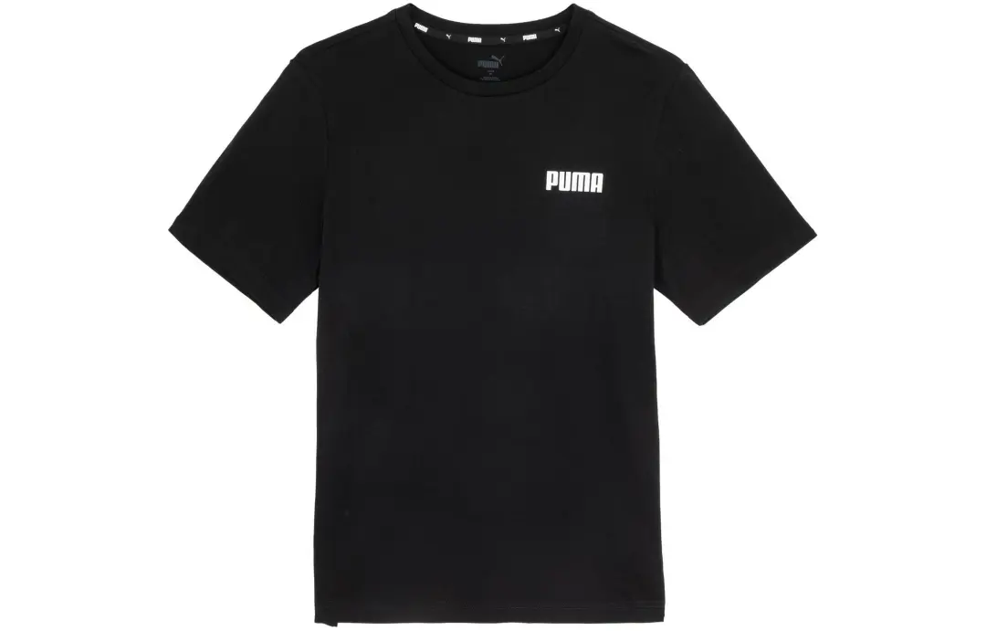 PUMA ESS T Shirts Men's Black Crew Neck Moderate Straight Fit