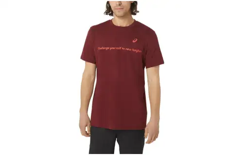 ASICS T Shirts Men's Red Crew Neck Moderate Other