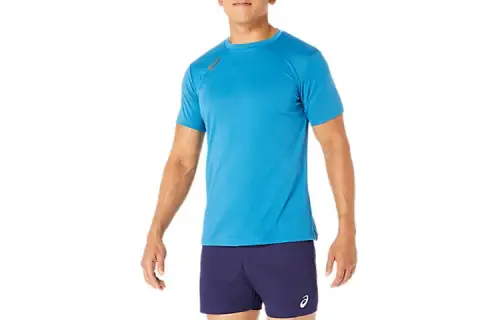 ASICS T Shirts Men's Sky Blue Crew Neck Moderate Other