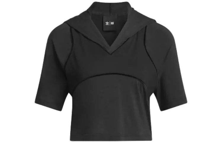 Adidas Originals T-Shirts Unisex Black Hooded Moderate Nipped-in Waist