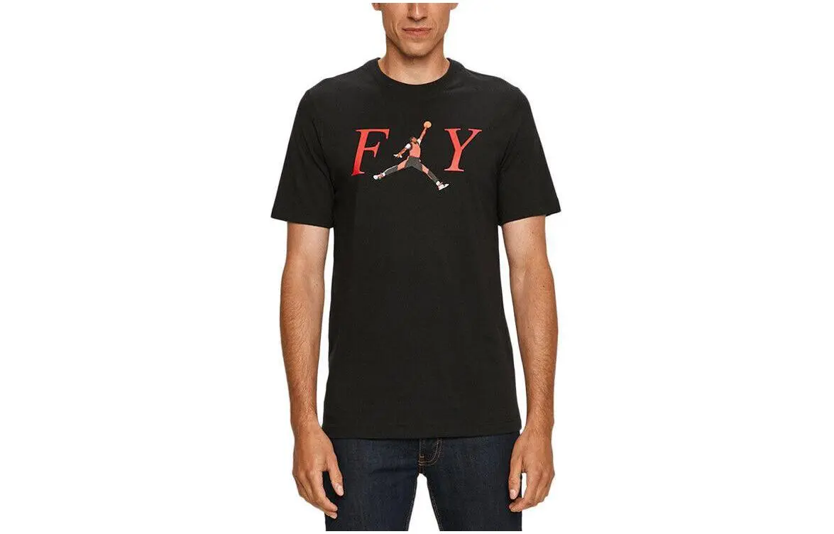 Jordan T-Shirts Men's Black Crew Neck Moderate Straight Fit