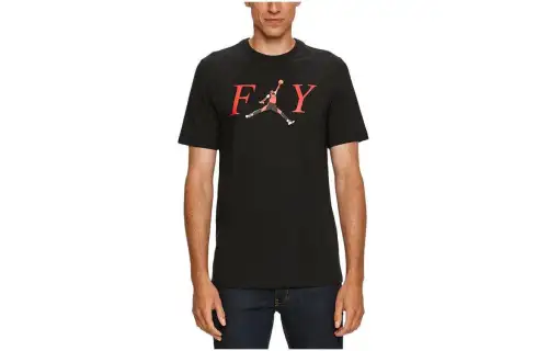 Jordan T Shirts Men's Black Crew Neck Moderate Straight Fit