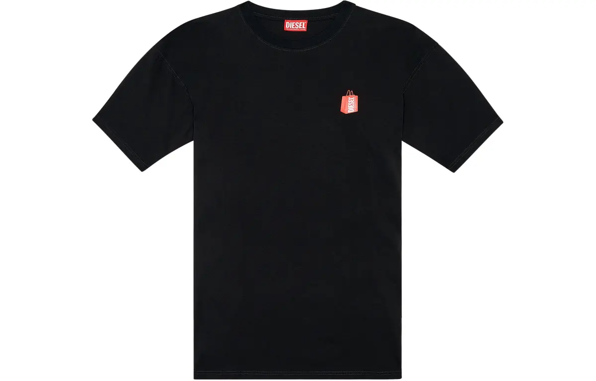 DIESEL T-Shirts Men's Black Crew Neck Moderate Straight Fit