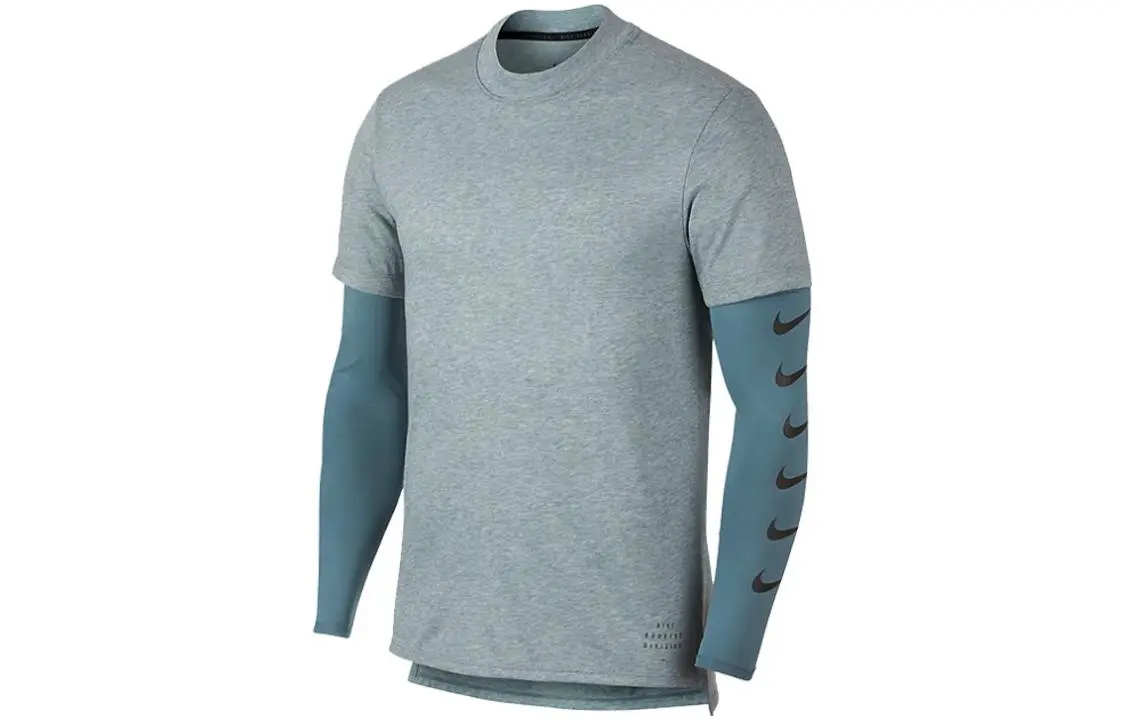 Nike T-Shirts Men's Blue Gray Crew Neck Moderate Straight Fit
