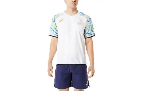 ASICS T Shirts Men's Blue Crew Neck Moderate Straight Fit