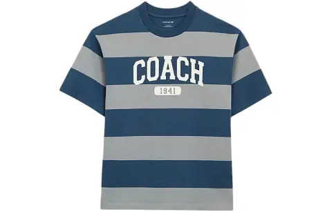 COACH T-Shirts Men's Blue Crew Neck Moderate Straight Fit