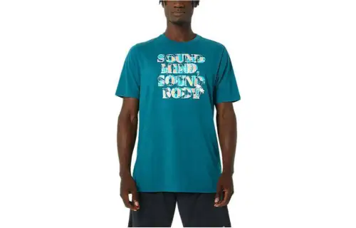 ASICS T Shirts Unisex Pine Briarwood Crew Neck Moderate Straight Fit