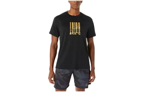 ASICS T Shirts Men's Black Crew Neck Moderate Straight Fit
