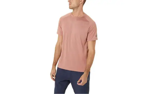 ASICS T Shirts Men's Pink Crew Neck Moderate Straight Fit