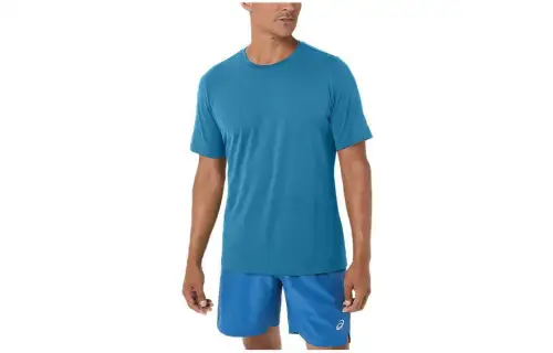 ASICS HTHR TECH T Shirts Men's Island Blue Heather Crew Neck Moderate Straight Fit