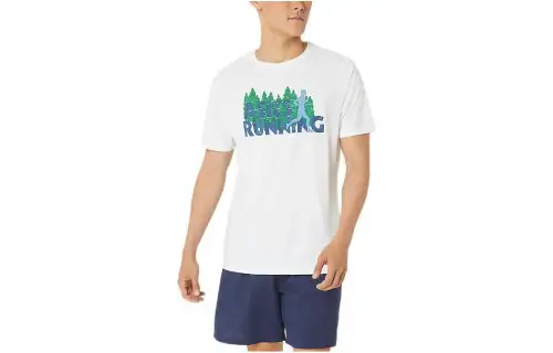 ASICS EVERGREEN TRAIL RUN TEE T Shirts Unisex White Crew Neck Moderate Other