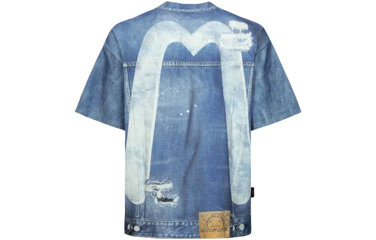 EVISU T Shirts Men's Denim Blue Crew Neck Moderate Straight Fit