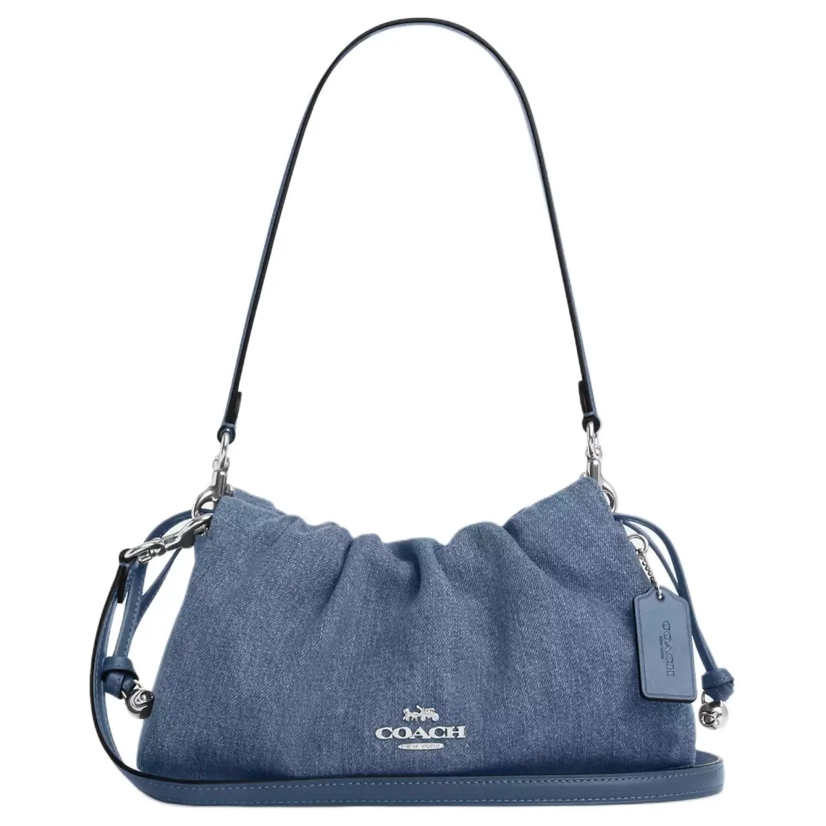 COACH Faye Denim Shoulder Bag Medium Women's Blue