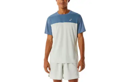 ASICS T Shirts Men's Steel Blue Crew Neck Moderate Straight Fit