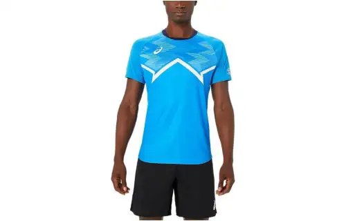 ASICS T Shirts Men's Blue Crew Neck Moderate Straight Fit