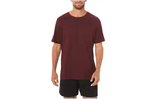 ASICS HTHR TECH T Shirts Men's Dark Mars Briarwood Crew Neck Moderate Straight Fit