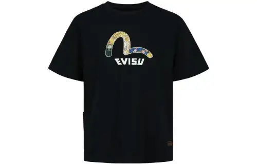 EVISU T Shirts Men's Black Crew Neck Moderate Straight Fit