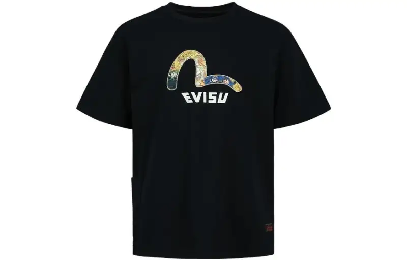 EVISU T Shirts Men's Black Crew Neck Moderate Straight Fit