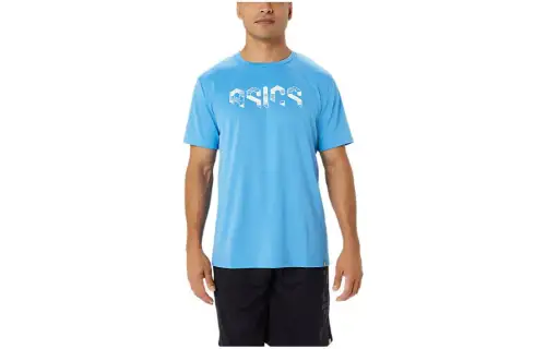 ASICS T Shirts Men's Blue Crew Neck Moderate Straight Fit