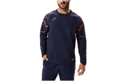 ASICS T Shirts Men's Blue Crew Neck Moderate Straight Fit