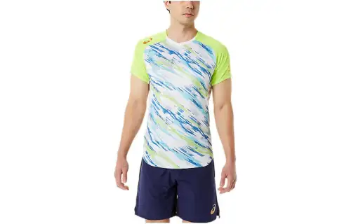 ASICS T Shirts Men's Green Crew Neck Moderate Straight Fit