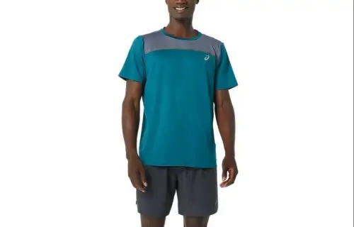 ASICS PR LYTE T Shirts Men's Blue Crew Neck Moderate Straight Fit