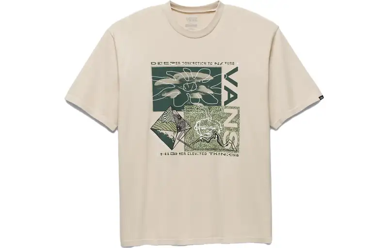 Vans T Shirts Men's Beige Crew Neck Moderate Straight Fit