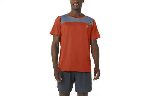 ASICS T Shirts Men's Orange Crew Neck Moderate Straight Fit