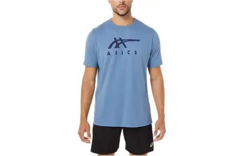 Asics Stripe Short Sleeve Tee T Shirt Unisex Blue