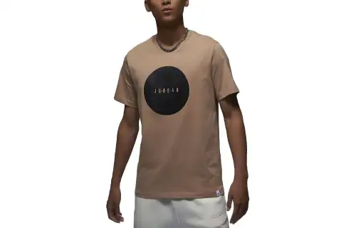 Jordan T Shirts Men's Khaki Crew Neck Moderate Straight Fit