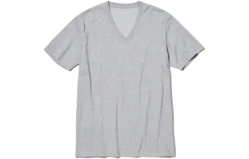 UNIQLO T Shirts Unisex Gray V Neck Moderate