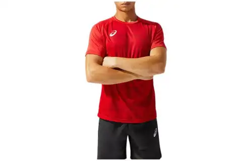 ASICS T Shirts Men's Red Crew Neck Moderate Straight Fit