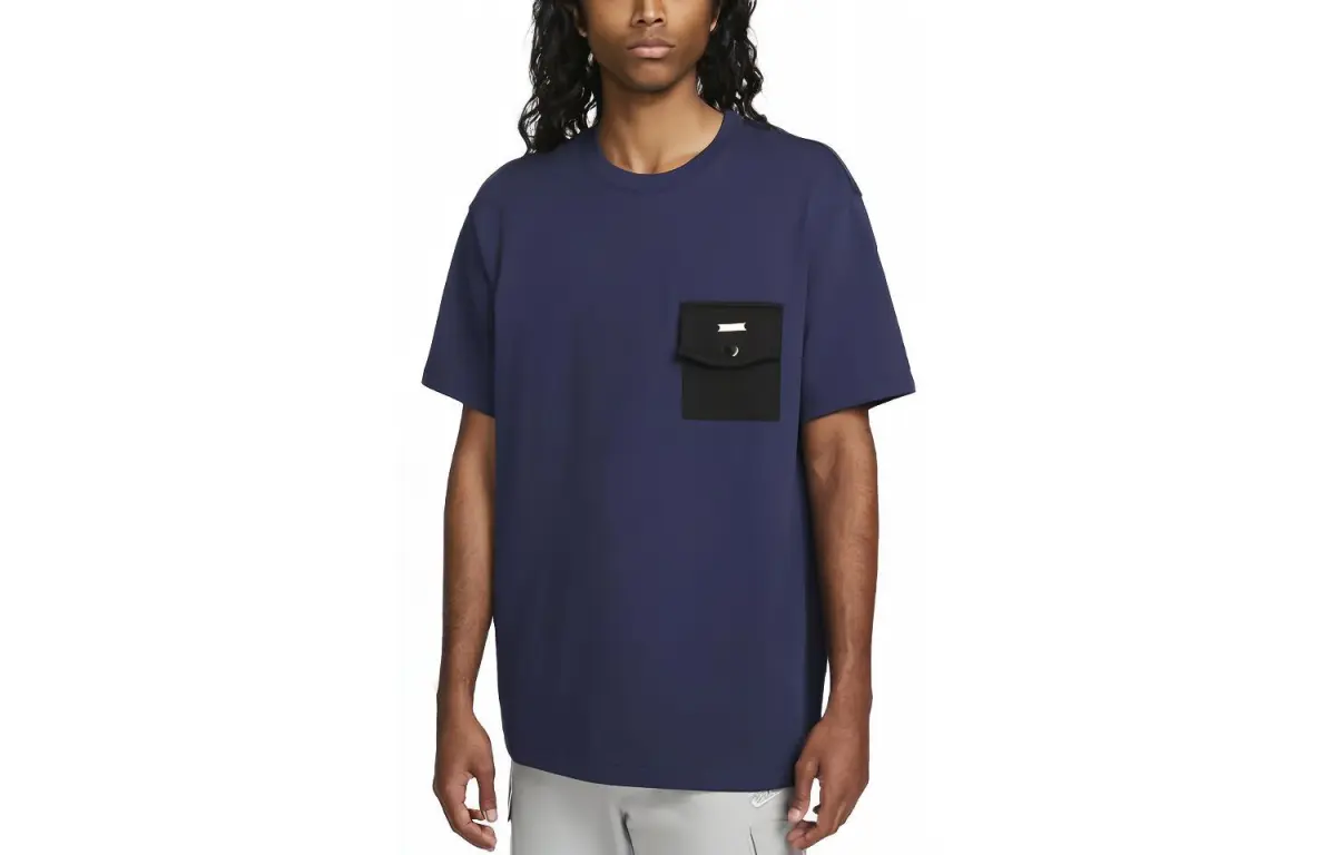 Nike T-Shirts Men's Marine Blue Crew Neck Moderate Straight Fit