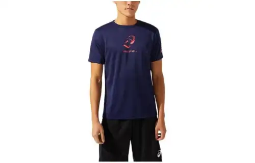 ASICS T Shirts Men's Blue Crew Neck Moderate Straight Fit