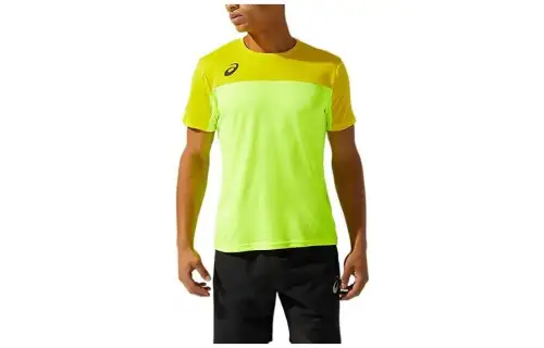 ASICS T Shirts Men's Yellow Crew Neck Moderate Straight Fit
