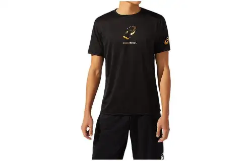 ASICS T Shirts Men's Black Crew Neck Moderate Straight Fit