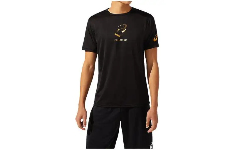 ASICS T Shirts Men's Black Crew Neck Moderate Straight Fit