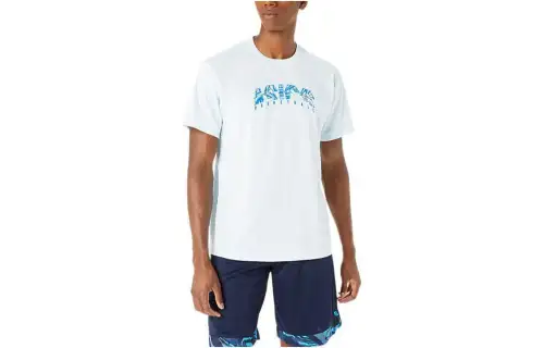 ASICS T Shirts Men's White Crew Neck Moderate Straight Fit