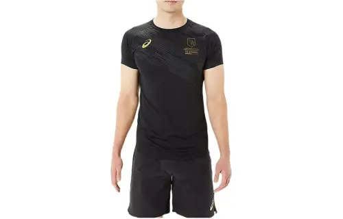 ASICS Eagle Line T Shirts Men's Black Crew Neck Moderate Straight Fit