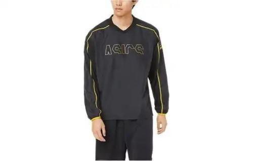 ASICS Warm Up T Shirts Unisex Black V Neck Moderate Straight Fit